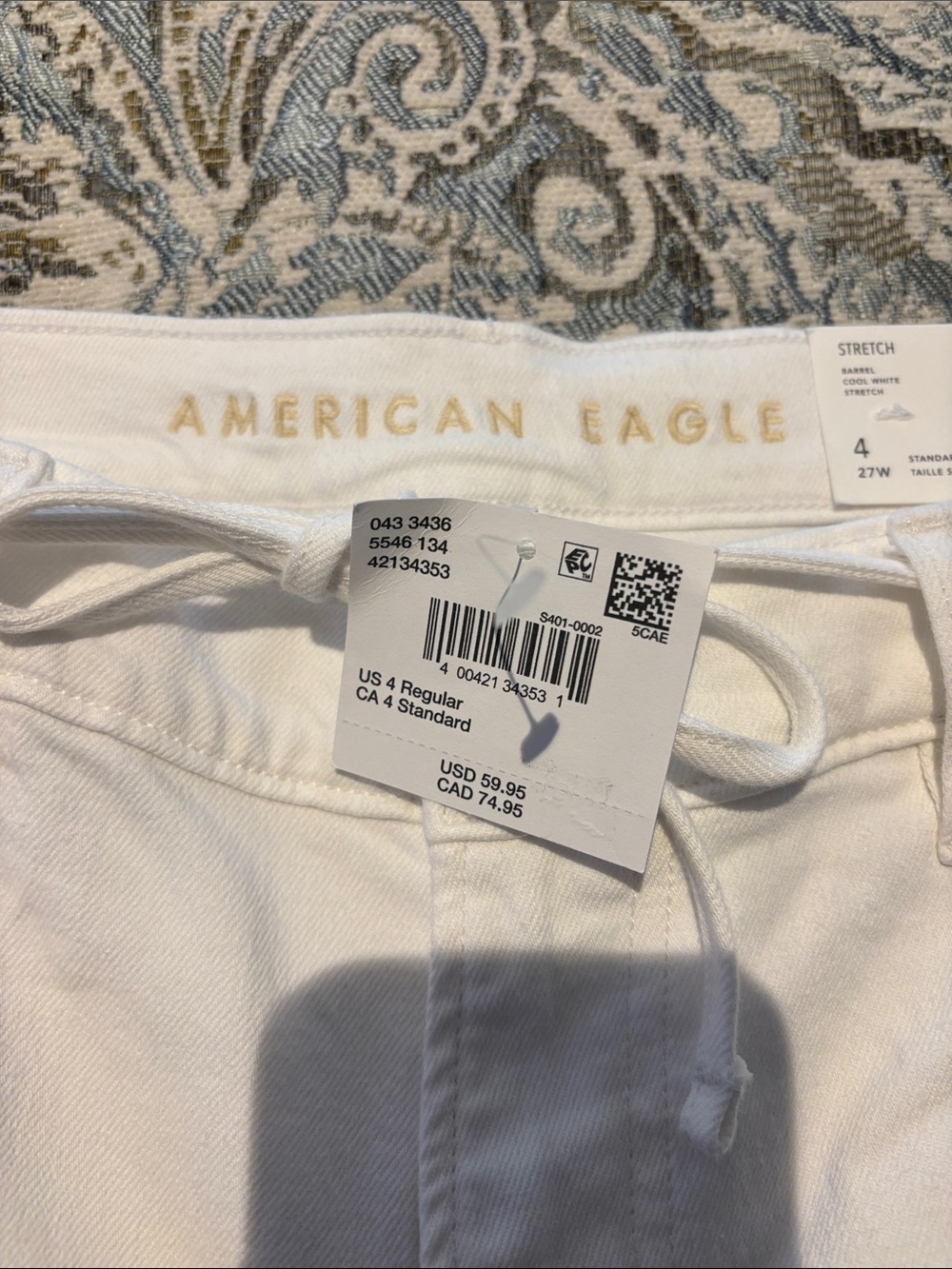 🦀American Eagle White High-Rise Barrel jeans with string tie - Picture 5 of 5